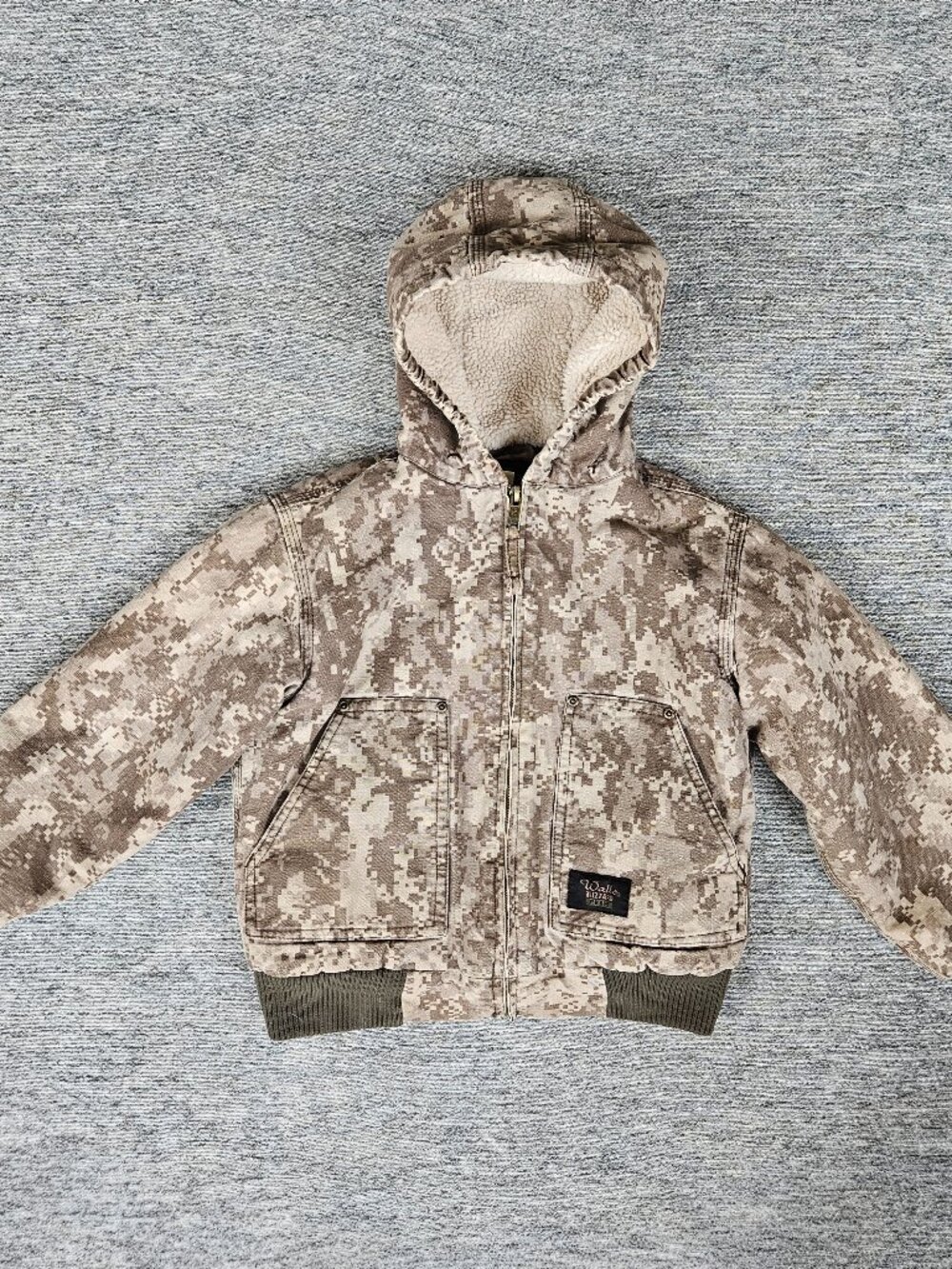 WALLS Blizzard Pruf Digital Camo Jacket Full Zip Sherpa Lined Youth Kids Medium